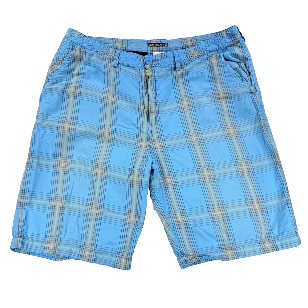 Mens Quiksilver Plaid Shorts Blue Y2K Size 40 Bermuda Casual 10.5'' Skater